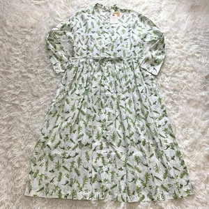 ICHI Antiquites Linen Shirt Long Dress Band Collar Floral pattern White NEW - Picture 1 of 9