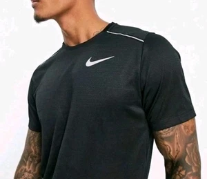 Nike Mens Medium Dri Fit Miler T-shirt Running Shirt AJ7565-010 Black Reflective - Picture 1 of 6
