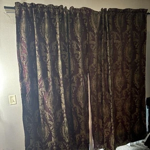 Vintage Imperial Empress Purple Gold Chenille Brocade Goth Rod Pocket Curtains - Picture 1 of 7