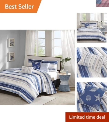 Juego de edredón Marina Coastal - 6 piezas completo/queen cobertor en azul/blanco, todas las estaciones Foto 1 de 4