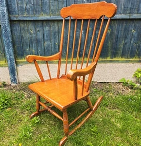 Retro Vintage Wooden Rocking Arm Chair Seat - Turned Country Farmhouse Rocker - Picture 1 of 15