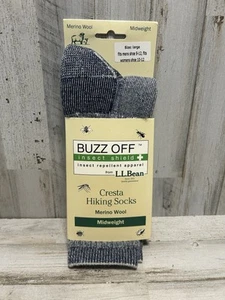 LL Bean BUZZ OFF INSECT Cresta Midweight Wool Hiking Socks L (M 9-12, W 10-12) - Picture 1 of 6