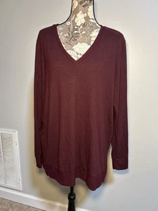 Lucky Brand Damen weinrot V-Ausschnitt dünner Strick Pullover Gr. L Freizeit Schlitze - Bild 1 von 7