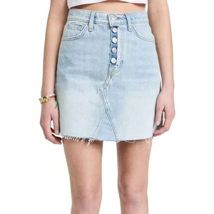Free People Denim Skirt Button Front Mini Distressed Raw Hem Light Wash - Picture 1 of 11