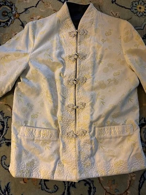 Vintage Reversible Chinese Silk Brocade Jacket M Gold Floral Black - Image 1 of 4