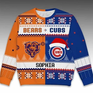 2025 Bears x Cubs Customized Christmas Ugly Heave Freece Sweater - Bild 1 von 4