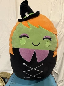 Halloween XL Pillow Witch Green Face Orange Hair 24” Tall 42” Round - Picture 1 of 10