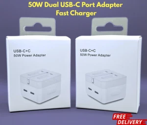 Original Type 50W Dual Port Type C Adapter Plug Fast Charger for Iphone Samsung - Picture 1 of 5