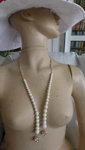 HANDMADE NECKLACE METAL CHAIN AND CREAM BEADS WITH DIAMOND ENDS NO STONE - Picture 1 of 12