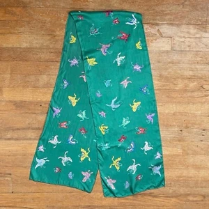 Vintage Silk Butterfly Scarf 1990s Green Colorful Monarch Oblong Neckscarf - Picture 1 of 4