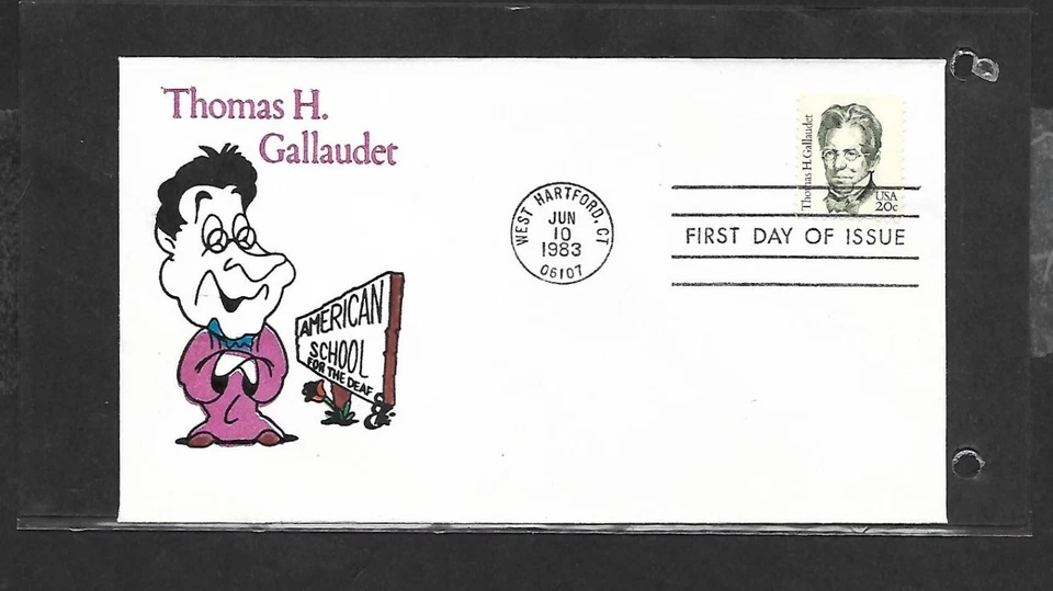 USA 1983 HAND PAINTED THOMAS H. GALLAUDER RICHARD ELLIS ANIMATED FDC + CACHET - Image 1 of 1