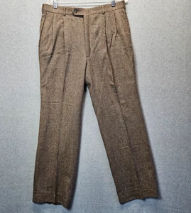 Vintage LL Bean Pants Mens 34x30 Brown Wool Hunting Trousers Pleated Slacks USA - Picture 1 of 17