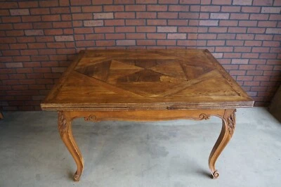 Mesa de comedor ~ Mesa de comedor antigua de roble francés con hojas ~ Mesa francesa de campo Foto 1 de 4