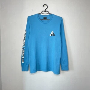 Stussy Mens Vintage Blue Yin Yang Logo Long Sleeve T-Shirt Size S - Picture 1 of 13
