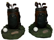 2Pc 6.5" Resin Golf Bag Bookends w/ Golf Ball & Clubs on Green