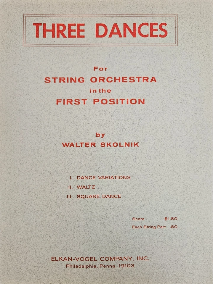 Walter Skolnik Three Dances for String Orchestra - Full Score NEW - Image 1 of 1