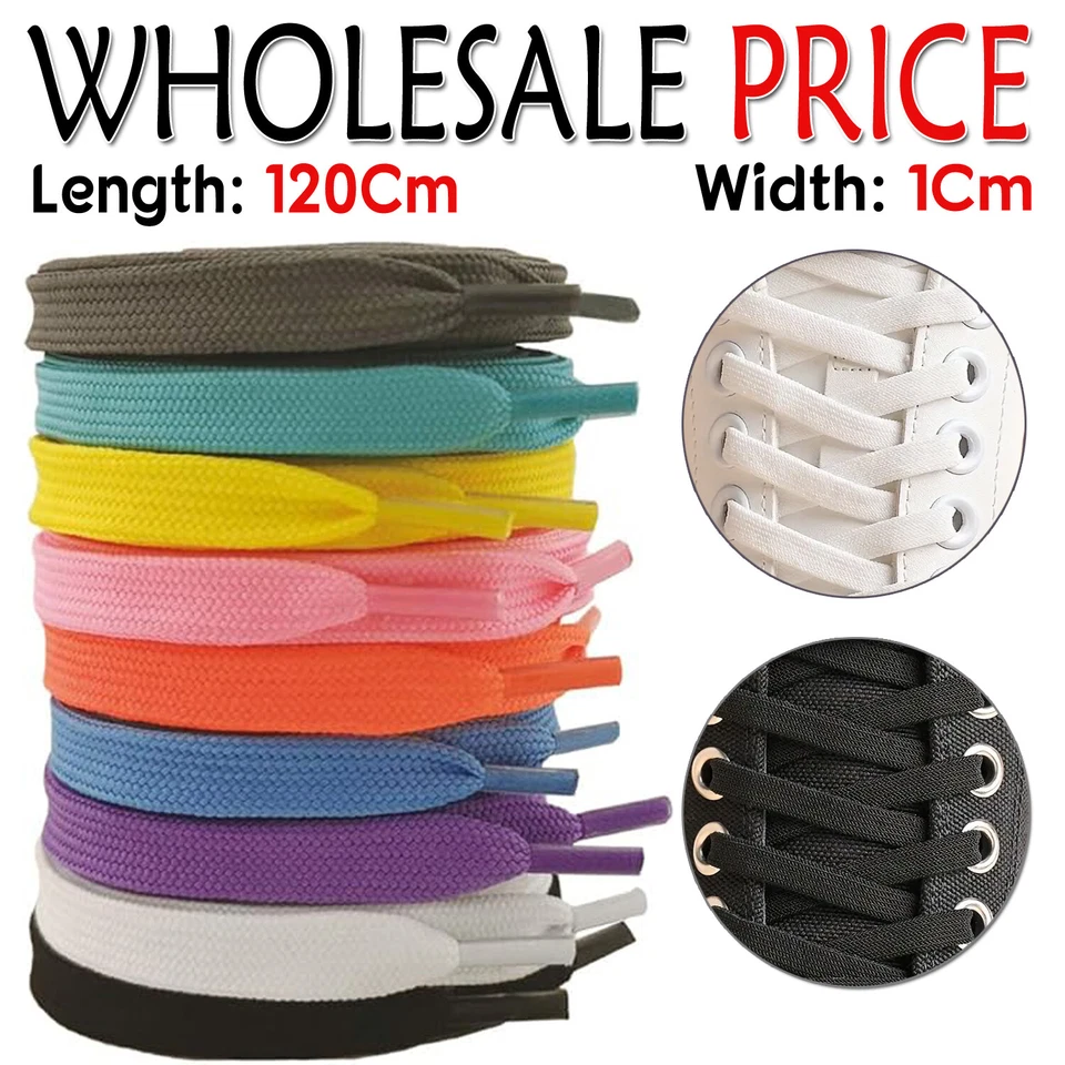 Flat Shoe Laces Boots Trainers Skate Football Coloured Shoelaces Adult Kids - Image 1 of 1