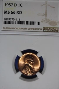 1957 D NGC 1C MS66RD LINCOLN WHEAT CENT #B50227 - Picture 1 of 2