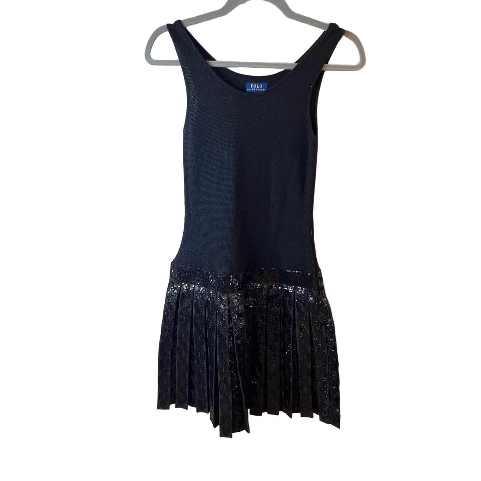 Vestido Polo Ralph Lauren Niñas Negro Lentejuelas Cintura Caída Plisado L/XL Foto 1 de 4