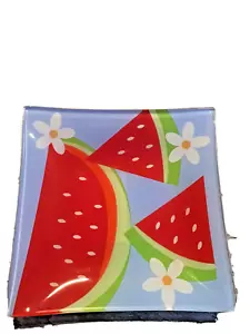 Watermelon Glass Plate Tray Trinket Dish Square Design Imports Small 6 Inch New - Picture 1 of 4