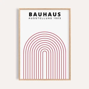 Bauhaus Exhibition Arch Print Red Geometric Wall Art for Home or Office Decor - Picture 1 of 23