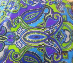 2 yds 20" x 44" vintage Purple Teal Blue Lime Green Abstract crepe silky fabric - Picture 1 of 8