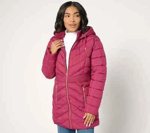 Chaqueta/detalle de capucha y cintura acolchada resistente al agua Susan Graver, Berry XL A667771 - Imagen 1 de 6