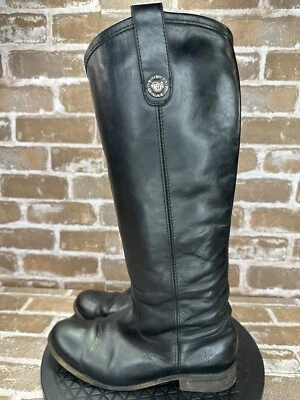 Bota de montar Frye Melissa Button negra alta de cuero 77167 para mujer talla 6 B Foto 1 de 4