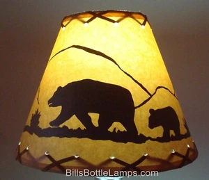 Rustic "Bulb Clip" BEAR Scene Table Desk Light LAMP SHADE Cottage Cabin Decor - Picture 1 of 8