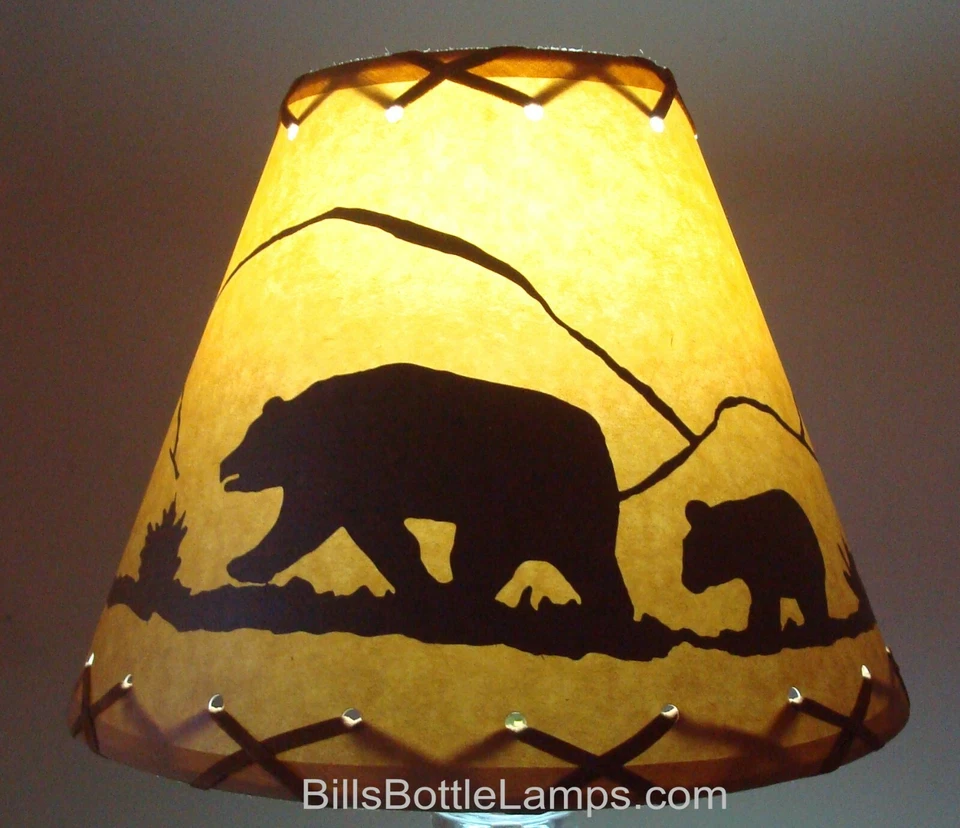 Rustic "Bulb Clip" BEAR Scene Table Desk Light LAMP SHADE Cottage Cabin Decor - Image 1 of 4