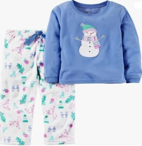Girls Snowman 2 piece Fleece Pajamas Jammie Warm PJ - Picture 1 of 3