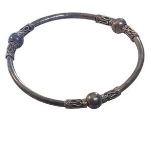 Vintage Balinese Sterling Silver Metal Bali Bangle Bracelet Filigree Bead - Picture 1 of 9