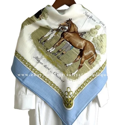 Sallys 70% Cashmere & 30% Silk Wrap Scarf Horses Print Double Face Shawl 53" - Image 1 of 4