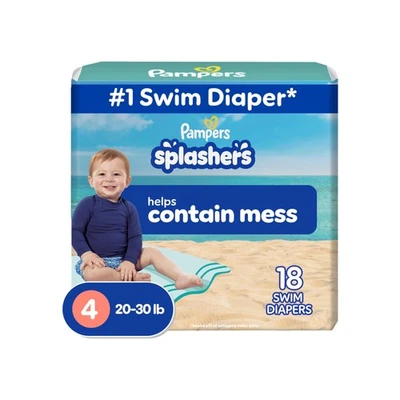 Pañales de natación Pampers - Salpicaduras - Talla 4, 18 unidades, bebé desechable sin huecos Foto 1 de 4