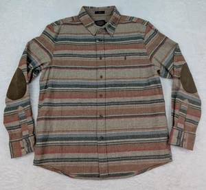 Pendleton Trail Shirt Men's L Brown Striped Wool Elbow Patch Western Outdoors - Picture 1 of 13