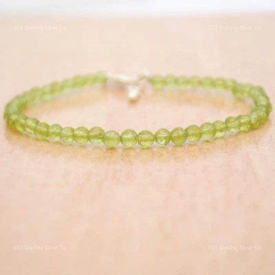 August Green Peridot Stone Sterling Silver Halloween Beaded New Bracelet Jewelry - Image 1 of 4