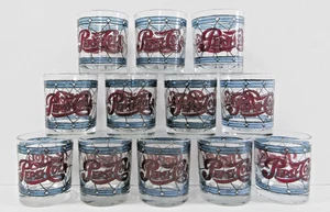 1970s Pepsi Cola Tiffany Style Stained Glass Set Of 12 Rocks Glasses 12oz. - Picture 1 of 12