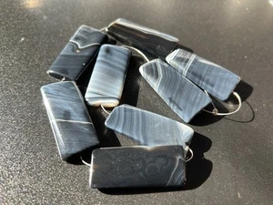 Black Grey Lined Agate Twisted Rectangle Focal Beads Craft Jewellery Making XL - Picture 1 of 9