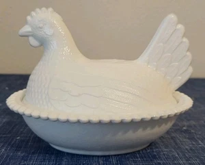 Vintage • Indiana Glas • Weiß Milchglas Henne auf Nest Schüssel/Schüssel • Sehr guter Zustand! - Bild 1 von 9