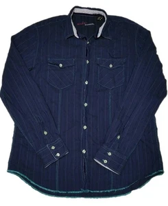 Express Arnold Stuart Button Down Shirt Mens Size Large Blue Striped - Picture 1 of 4