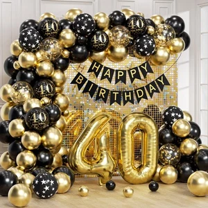 115pcs 40th Birthday Balloon Arch with Black Gold Balloon Garland happy Birth... - Picture 1 of 9