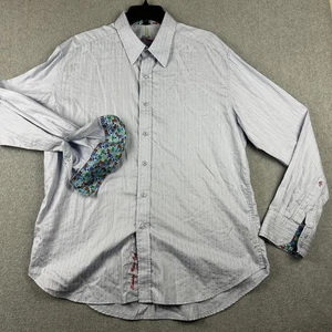Robert Graham Shirt Mens XL Blue White Stripe Long Sleeve Flip Cuff Button Front - Picture 1 of 10