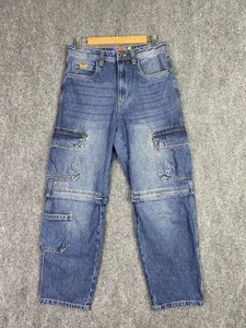 Empyre Mens Jeans 28x28 Baggy Leg Cargo Medium Wash Blue Denim Skater Zip Off - Picture 1 of 18