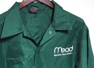 vtg MEAD SPECIALTY PAPER DIVISION Windbreaker LARGE Green Jacket 80s/90s - Picture 1 of 8