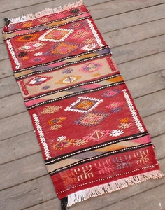 Alfombra Turca Kilim 16''x33'' Tejida a Mano Sivas Mini Cicim Kilim 43x86cm Alfombra Silla - Imagen 1 de 9