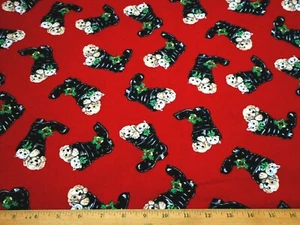 Christmas Fabric By Yard Puppy Dog Kitty in Santas Blk Boot Dk Red Cotton Vtg #C - Picture 1 of 2