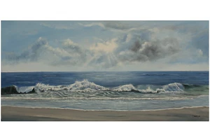 Ölgemälde,Gemälde,Meer, Strand,Ostsee,Unikat,signiert,, XL- Format100cm! - Bild 1 von 9