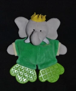 Peluche doudou Babar semi plat TIGEX gris vert jaune anneau de dentition TBE - Picture 1 of 2