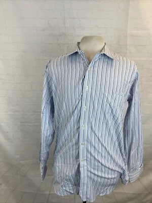 Paul Fredrick Men's White & Blue Striped Cotton Dress Shirt 16 - 35 $128 - Image 1 of 4