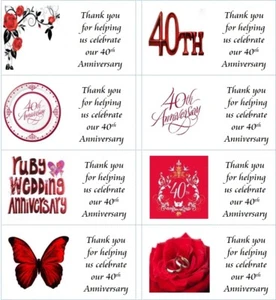 40 etiquetas/pegatinas/fiesta/pastel/dulce/bolso personalizadas del 40 aniversario de boda - Imagen 1 de 1
